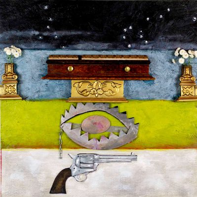 Its Night, its death, its a trap, its a gun  24x20, Jon Taner, Mixed Media Artist